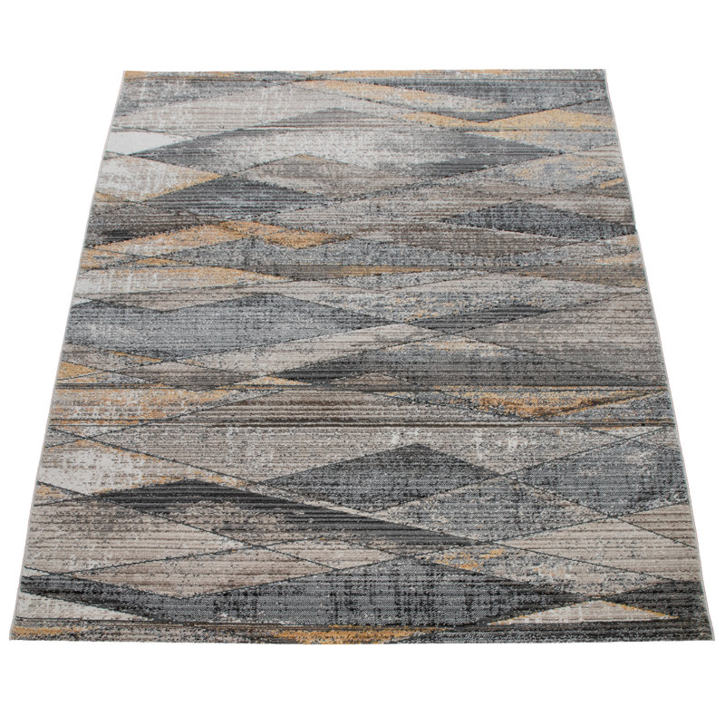 Tapis gris à motif géométrique Ortanta, Rectangle 2 pi 8 po x 4 pi 11 po