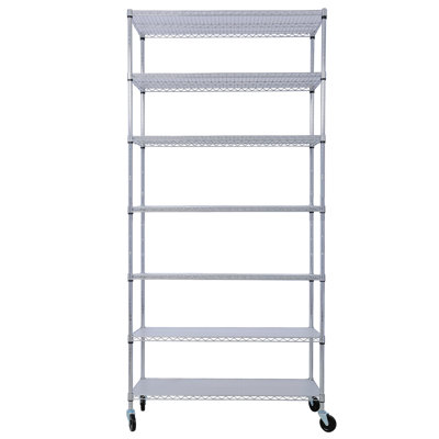 7 Tier Metal Shelf Wire Shelving Unit, 2450Lbs Heavy Duty Adjustable Storage Rack With Wheels & Shelf Liners For Closet Kitchen Garage Basement Commercial Shelving - 81.5" H X 48" L X 18" D Chrome