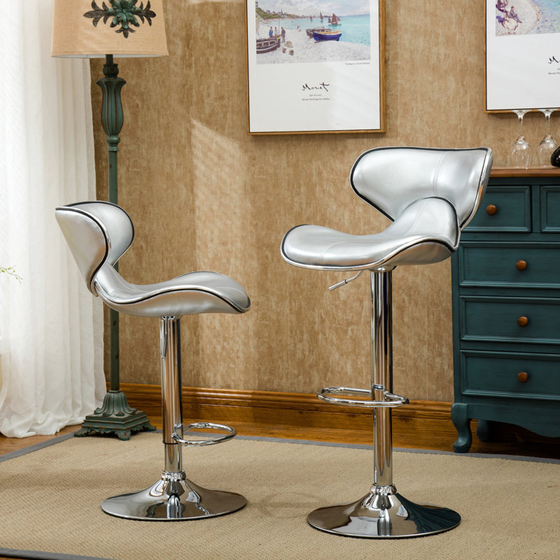 Ensemble de 2 tabourets pivotants réglables Masaccio avec base chromée Airlift, Argent argent