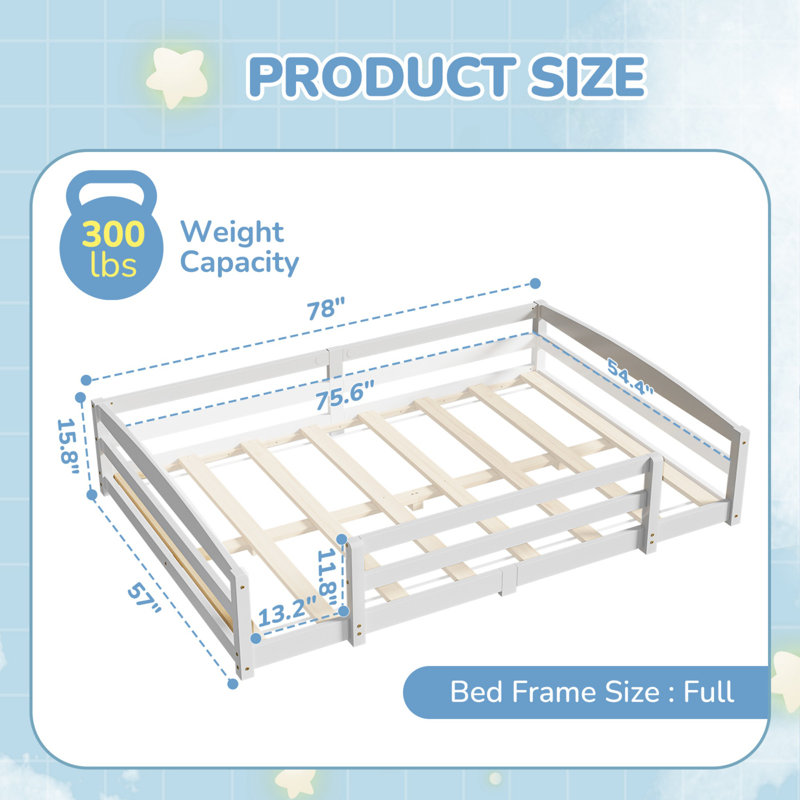 Montessori Toddler Floor Bed With Dual Open Doors & Safety Rails, Wooden Kids Bed Frame, Toddler Floor Bed For Boys Girls