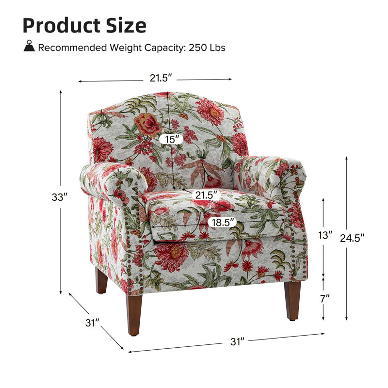 Fauteuil avec garniture cloutée Mooresville, Polyester rouge