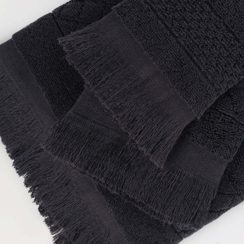 Blue Nile Mills Geometric Luxe Absorbent 3-Piece Cotton Towel Set, 3 Piece Towel Set, Black