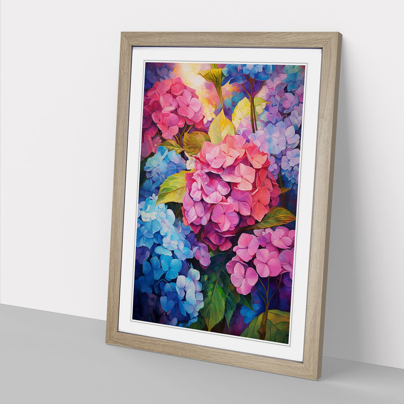 Hydrangea Expressionism - Framed Print, 64cm H x 46cm W x 2cm D, Oak