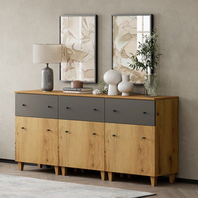Buffet décoratif Lysiane, Chêne brun / gris foncé
