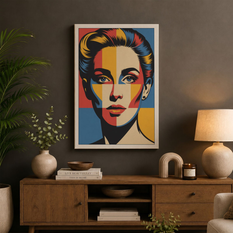 Bold Pop Portrait Pop Art - Wrapped Canvas, 18x12 - 45.7 x 30.5 cm, Terracotta Border