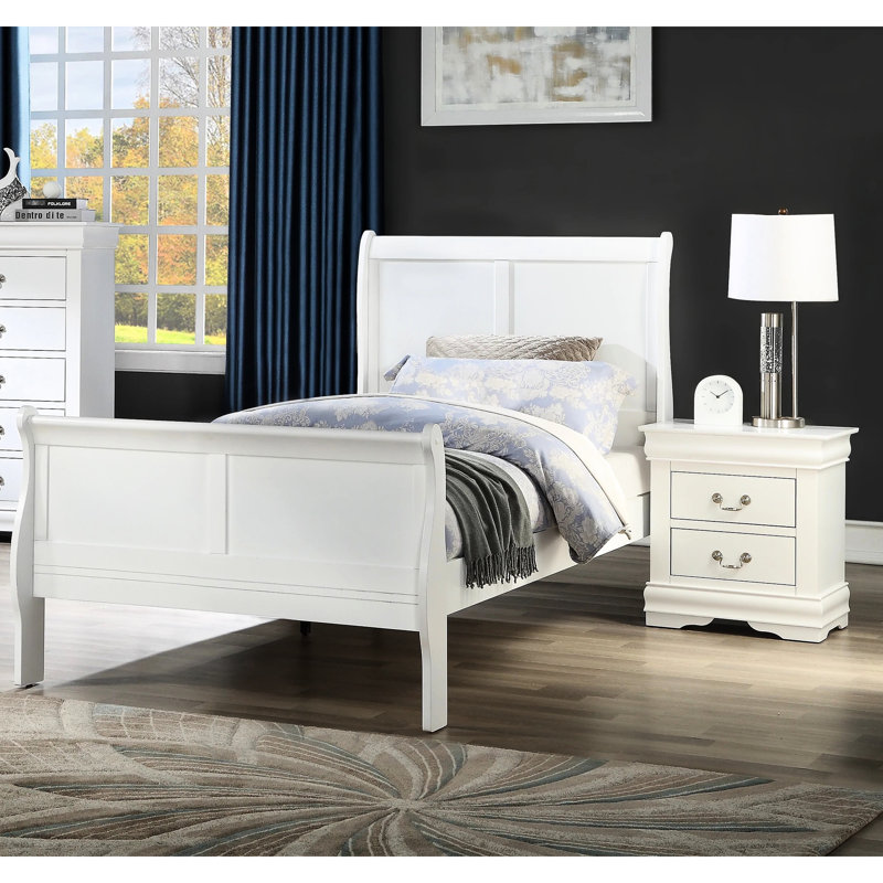Lit simple en bois massif blanc pour chambre à coucher, style, pieds de support, anglais, fondation nécessaire