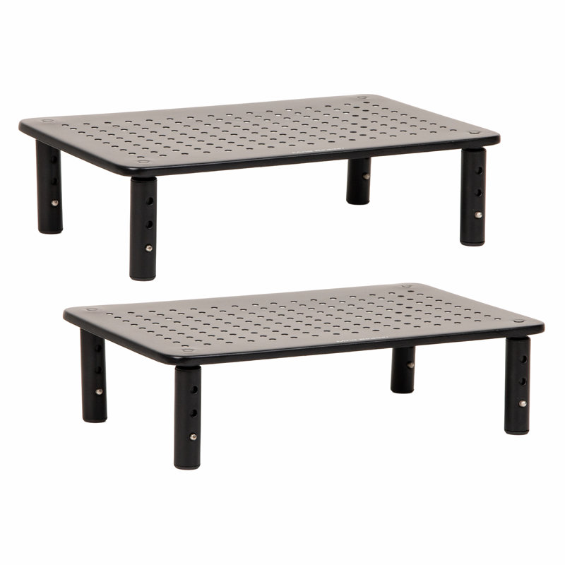 Mind Reader Adjustable Metal Monitor Stand, Ergonomic Desktop Riser, Ventilated Mesh Platform, Height Adjustable with Storage Space, Supports Up to 44 lbs, Set of 2