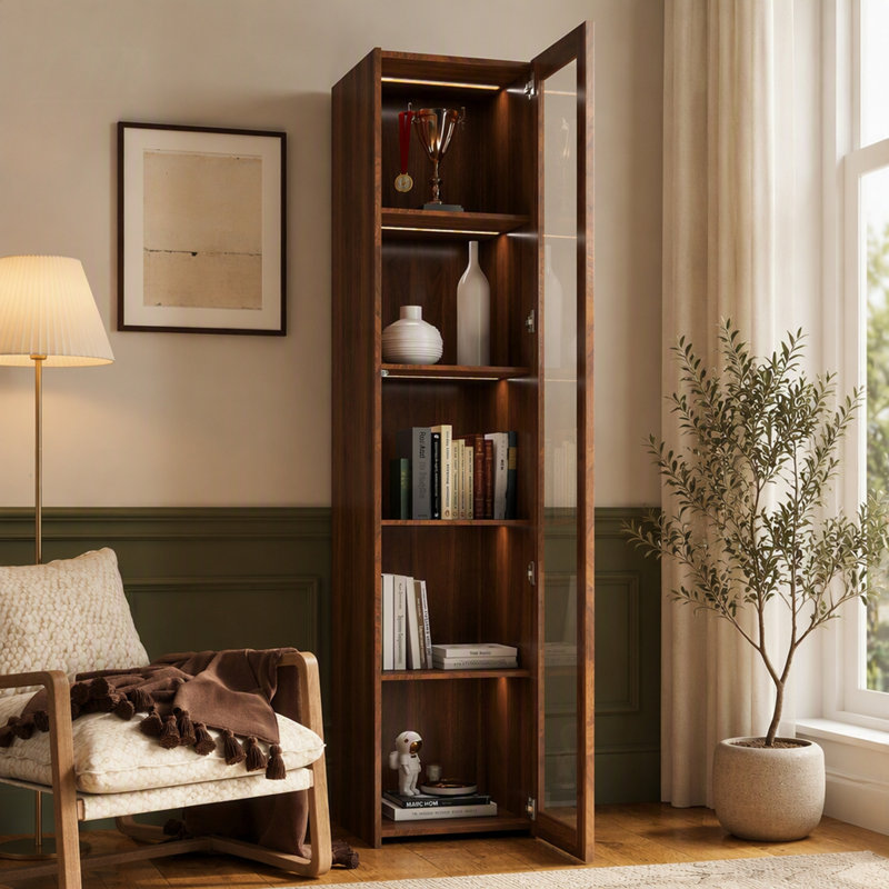 Vitrine avec portes en acrylique transparent, 5 étagères et éclairage DEL pour un rangement et une présentation élégants
