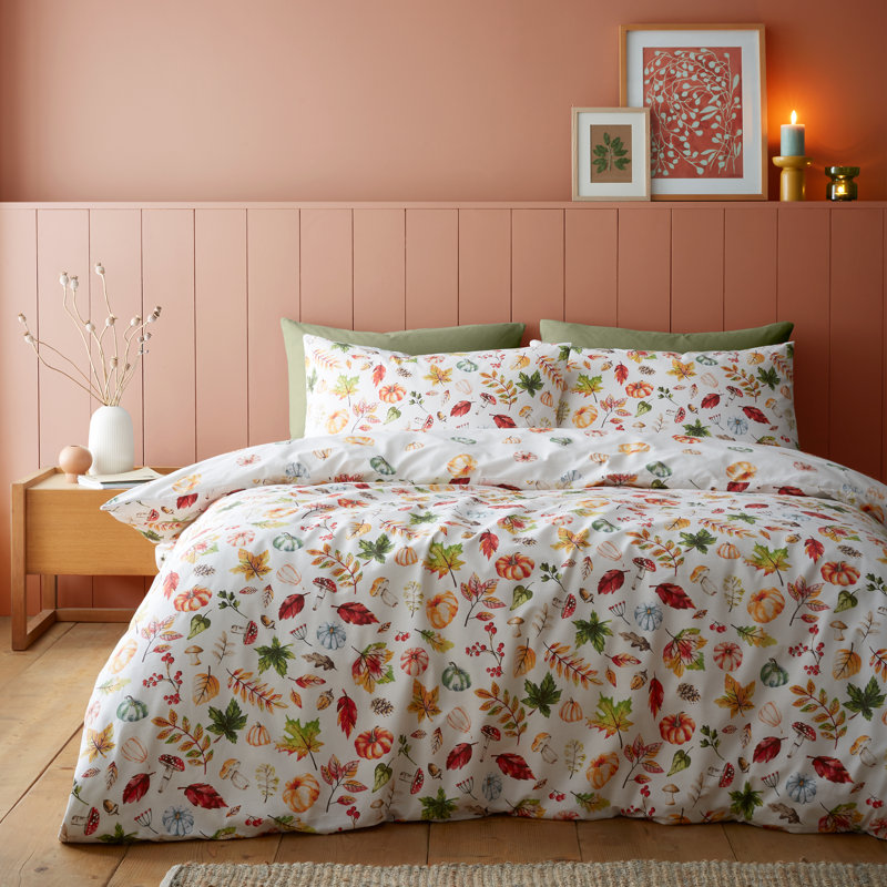 Autumn Pumpkins Reversible Duvet Cover Set, King  Duvet Cover + 2 Standard Pillowcases