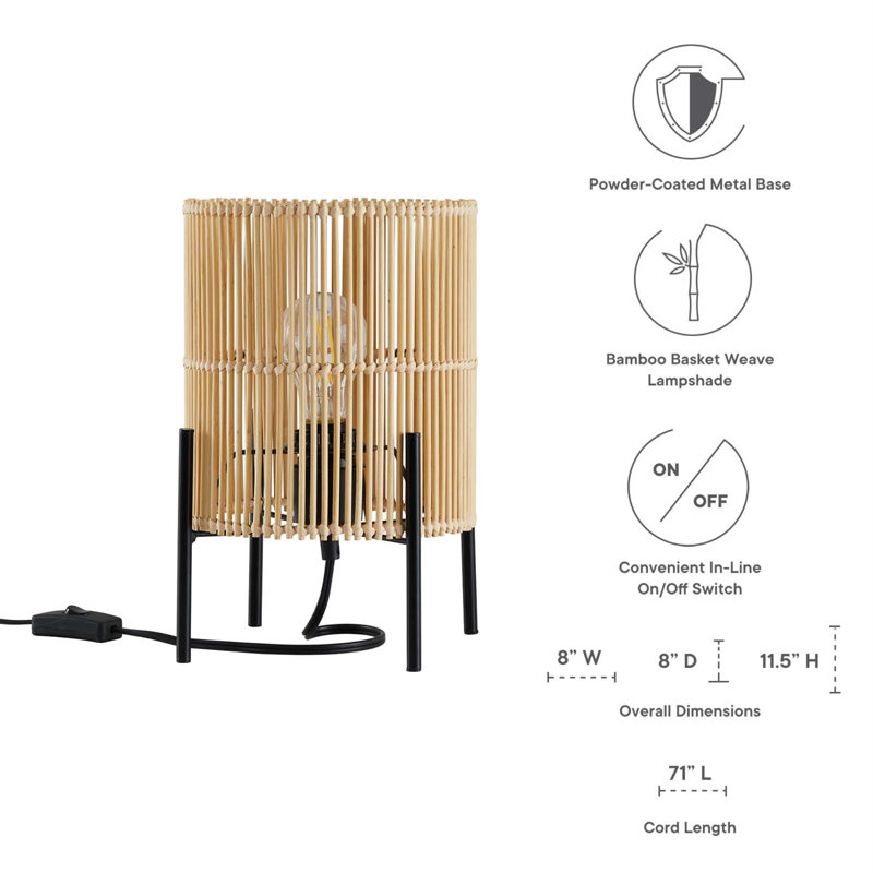 Casen Bamboo and Black Iron Table Lamp Set