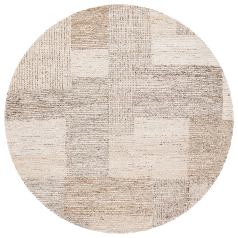 Sigrith Ebony Hand Tufted Wool/Cotton Abstract Rug in Ivory/Beige, Round 6'