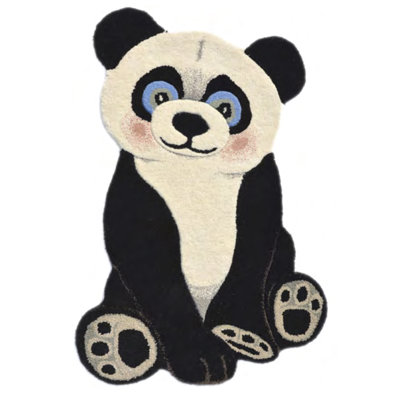 Jeannie Animals Panda Flatweave Wool Black/Beige Rug