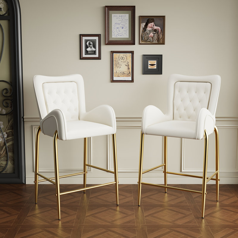 Rozeta Fabric Upholstered Barstools, White