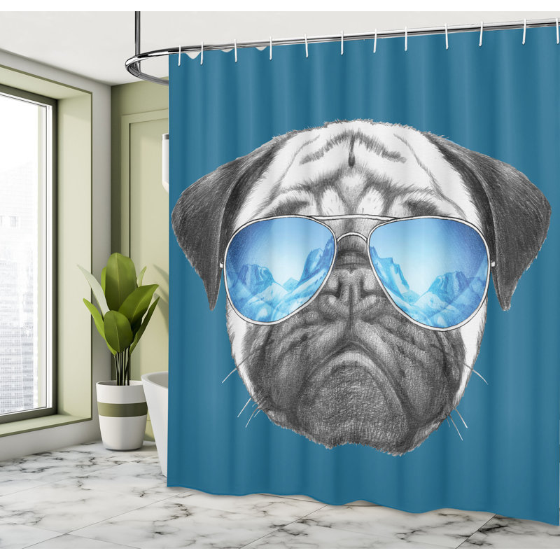 Ensemble de rideau de douche et crochets carlin, Bleu pétrole, H 70 po x l 69 po
