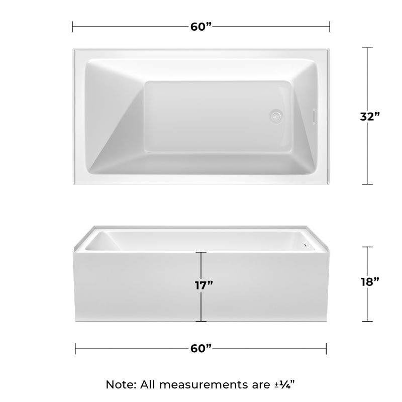 Grayley 60" x 32" x 18" Alcove Soaking Acrylic Bathtub, Right, Shiny White