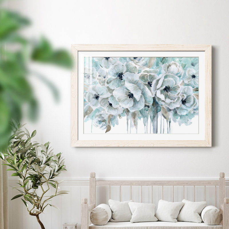 Bleu sarcelle harmonie II - peinture encadrée, H 24 po x l 18 po x P 1,5 po, Cadre blanc