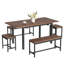 Ensemble de salle à manger extensible 5 pièces gain de place – Mobilier de salle à manger moderne avec table de 160 cm, 2 bancs et 2 tabourets, structure métallique robuste, montage facile – Style industriel rustique – Brun