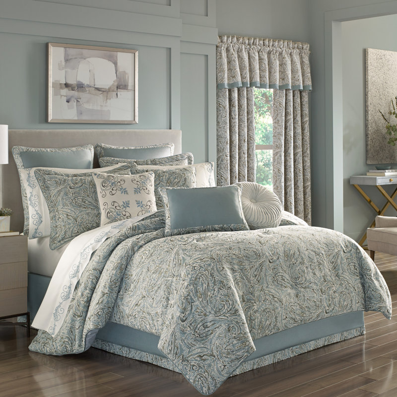 Blue Woven Microfiber Queen Bedding Set with Paisley Design