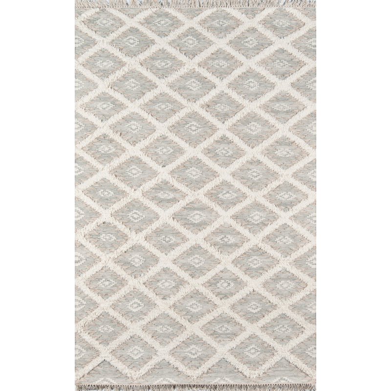 Wool Geometric Area Rug in Gray, Rectangle 7'6" x 9'6"