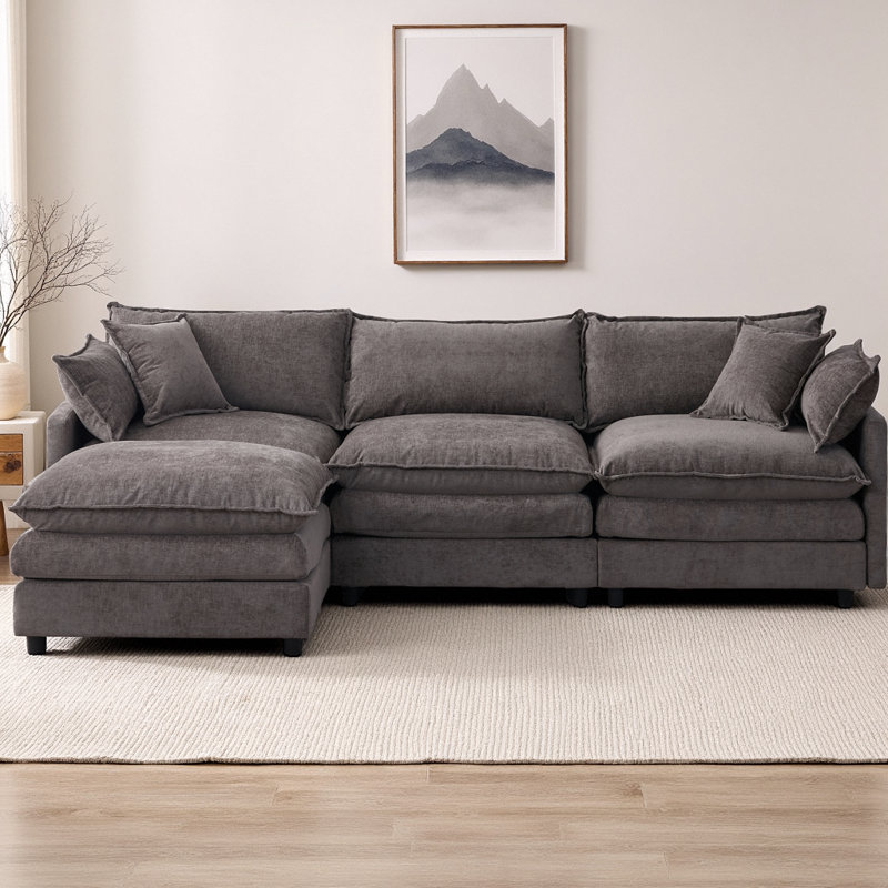105" Modular L-Shaped Sectional Sofa Upholstered Soft Chenille Fabric 3-Seater Couch with Ottoman and Pocket Spring Cushions for Living Room