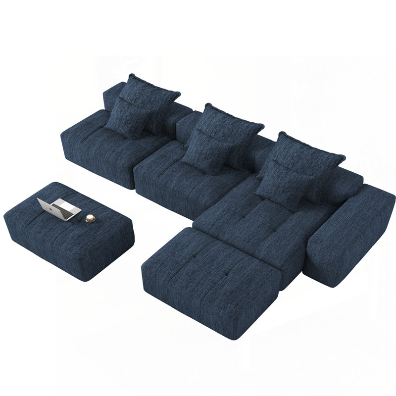 Canapé modulaire surdimensionné polyvalent avec coussins moelleux et combinaisons multiples, Bleu