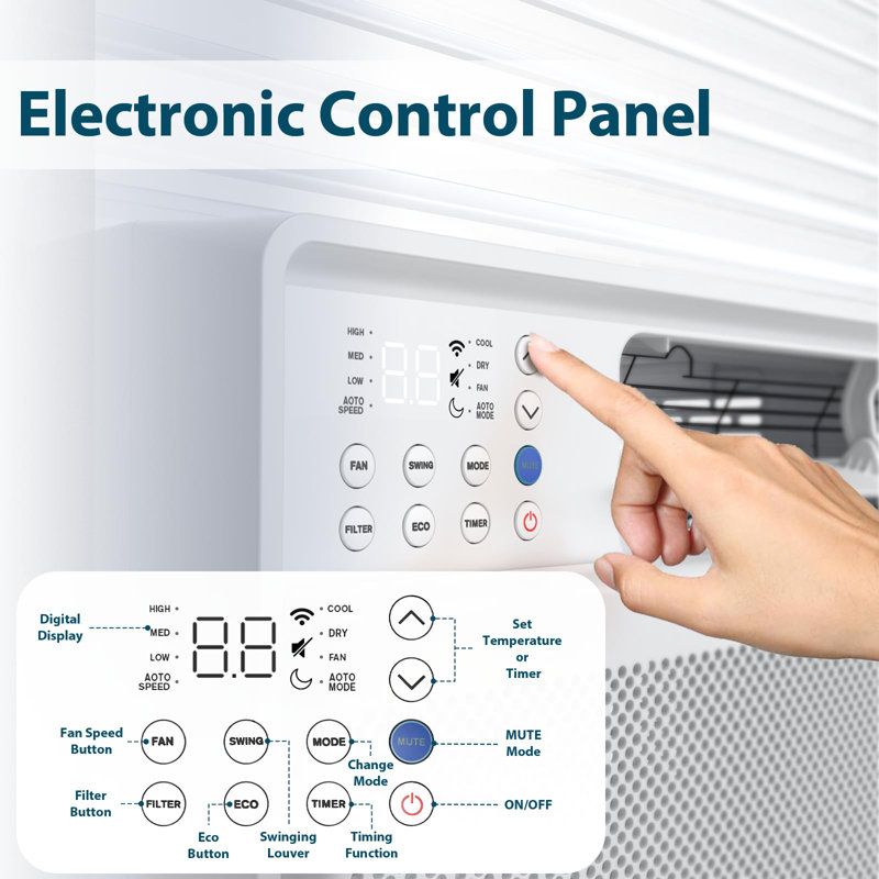 12000 Btu Window Air Conditioner - Cools 450 Sq.ft, 6 Modes, 24H Timer, Remote, Full View, Quiet, White