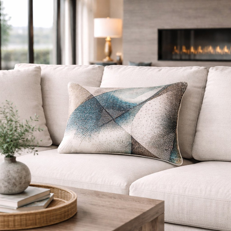 Blue and Grey Jade Oblong Pillow, Rectangle 14"H x 20"W