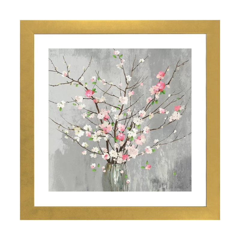 Délicates fleurs roses par Asia Jensen - reproduction d'art, Papier encadré doré, H 24 po x l 24 po x p 1 po