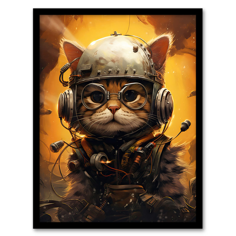 Captain Chuckles Steampunk Cat Cute Fun Artwork - Single Picture Frame Print