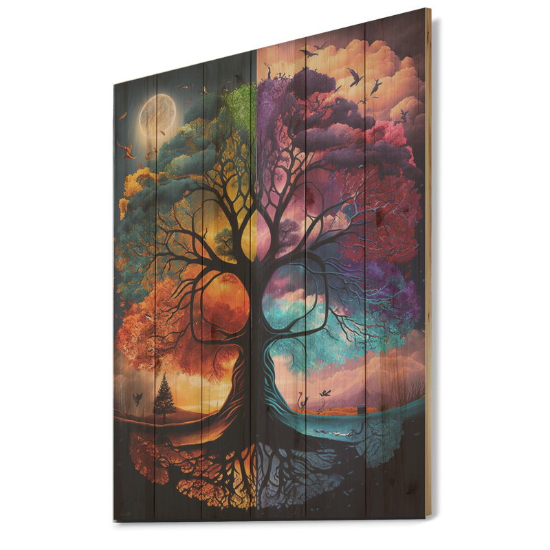 «Tree Of Life Day and Night II - Forest», reproduction sur toile, H 40 po x l 30 po x P 1,5 po, Bois