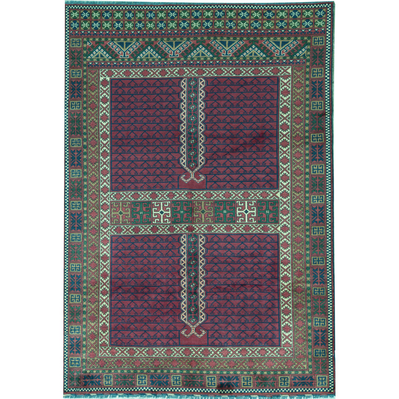 Hand-Knotted High-Quality Purple and Green Area Rug
