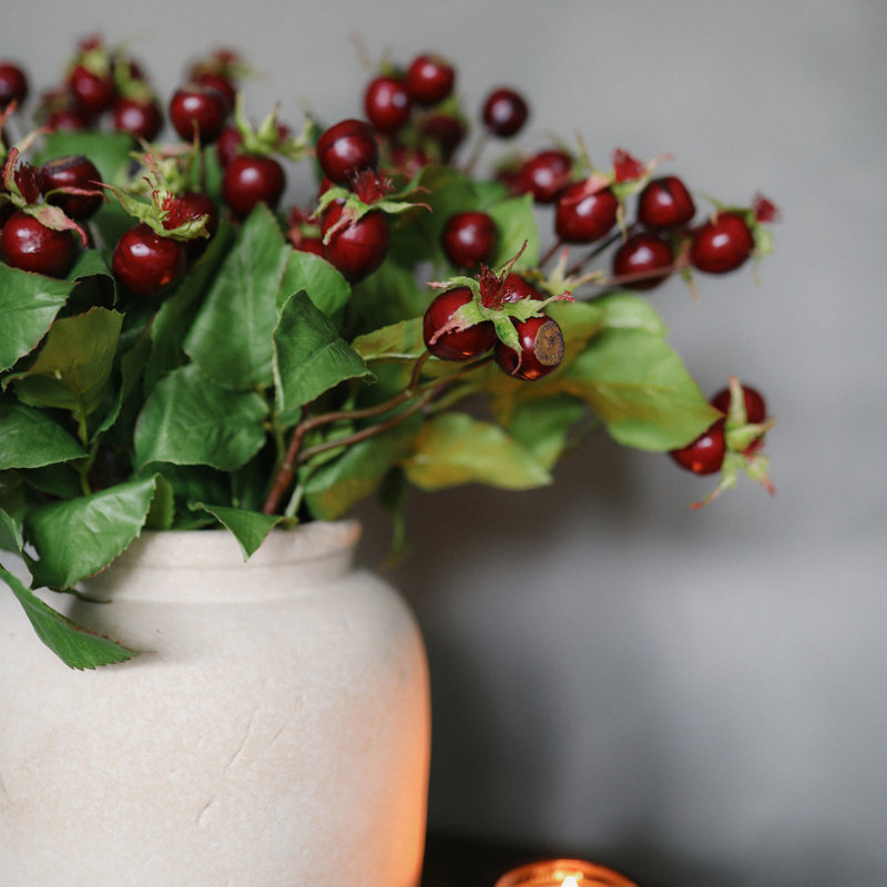 Montana Rose Hip Faux Floral, Red, 18" H x 6" W