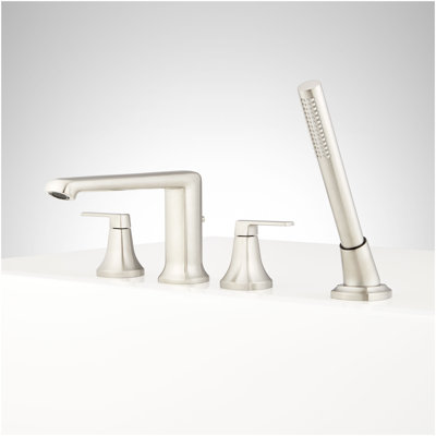 Sefina 4-Hole Roman Tub Faucet and Hand Shower with Rough-In Valve - Brushed Nickel