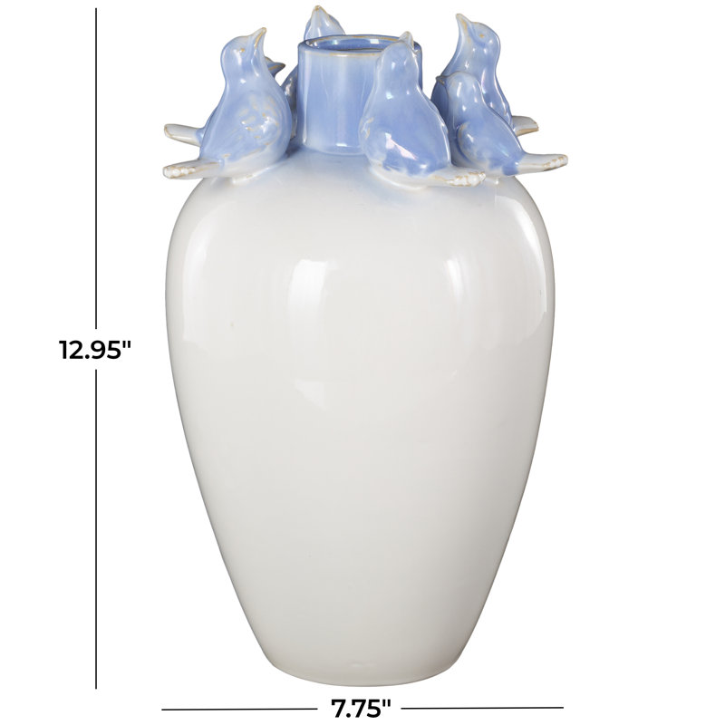 Cole And Grey Ceramic Bird Decorative Vase With Blue Accents, H 12,95 po x l 7,5 po x P 7,75 po
