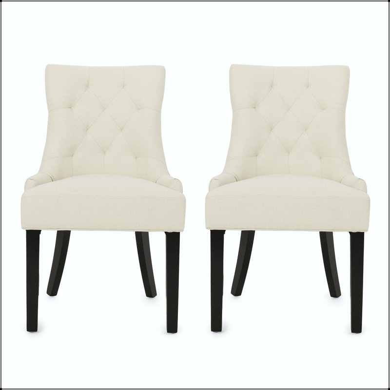 Chaise de salle à manger capitonnée sans boutons avec pieds fuselés - ensemble de 2, Beige, Beige