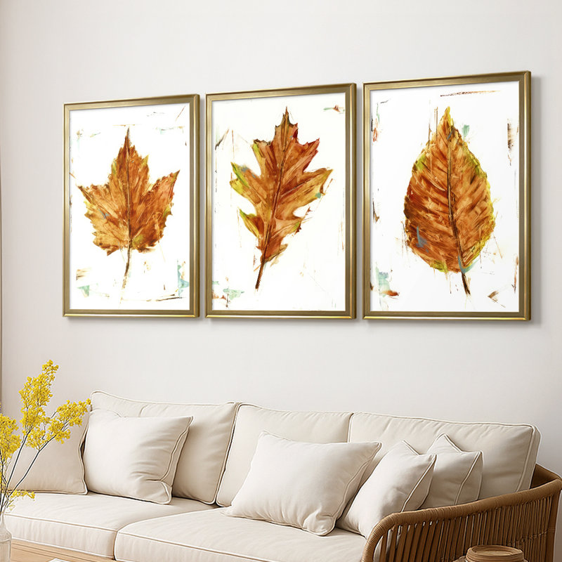 Autumn Leaf Study I - Toile tendue avec châssis sur mesure - 3 pièces, H 19 po x l 27 po, Doré