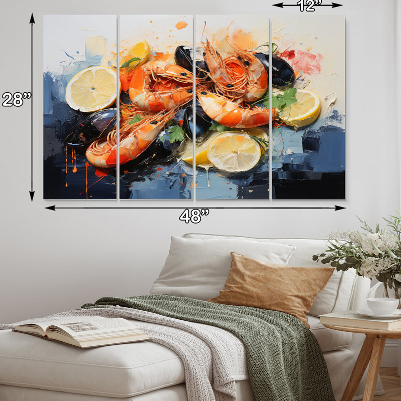 Ensemble de 4 décorations murales 4 fruits de mer Cuisine I
