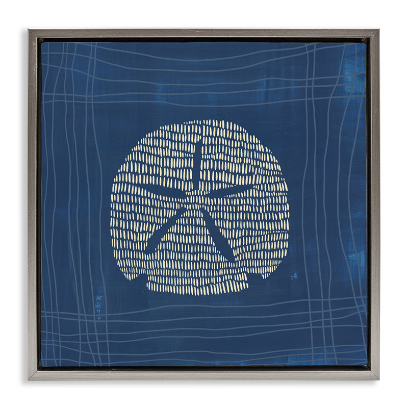 «Sand Dollar on Blue», toile encadrée flottante par Jetty Home, LLC, Cadre flottant gris lustré, H 18 po x l 18 po