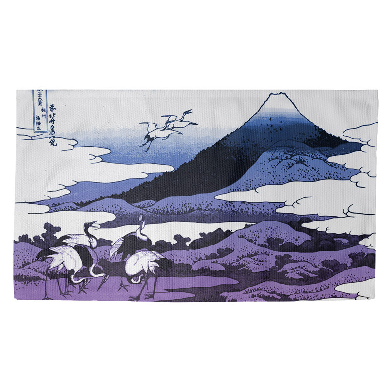 Paillasson d’intérieur pour grues Japanese, Rectangle 3 pi 3 po x 5 pi 3 po, Mauve / bleu