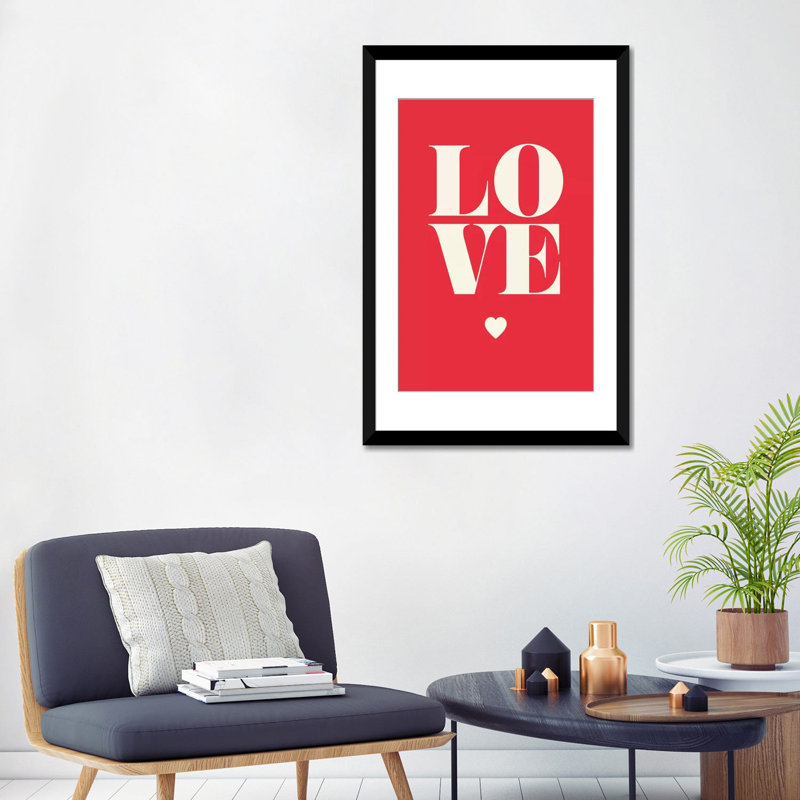 « love », impression sur toile, Papier d'art encadré noir, H 32 po x l 24 po x P 1 po, Blanc