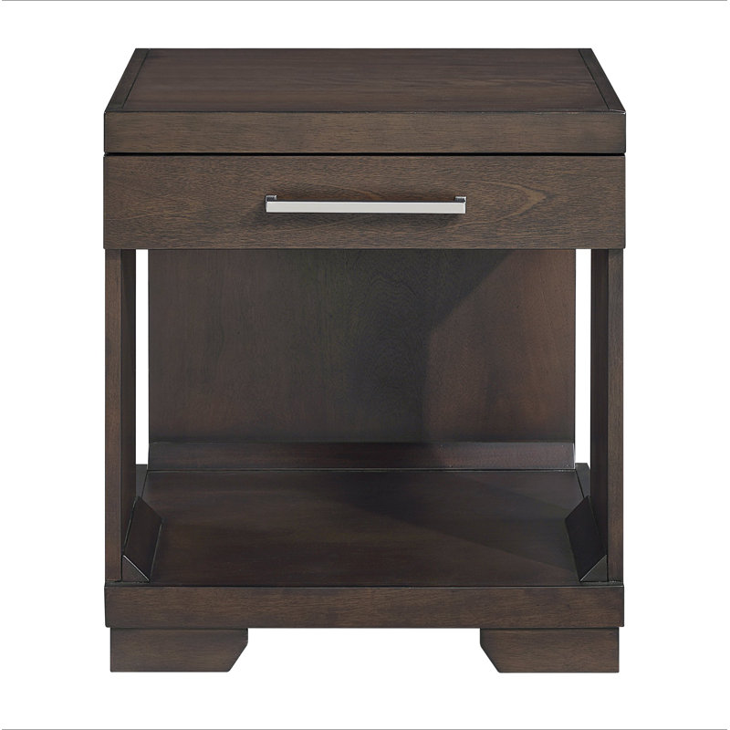 Table de bout de style moderne avec finition espresso et tiroir en queue d'aronde