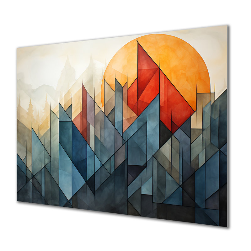 Paysage de montagne abstrait orange et vert - Paysage abstrait MT137069, H 12 po x l 20 po x P 1 po