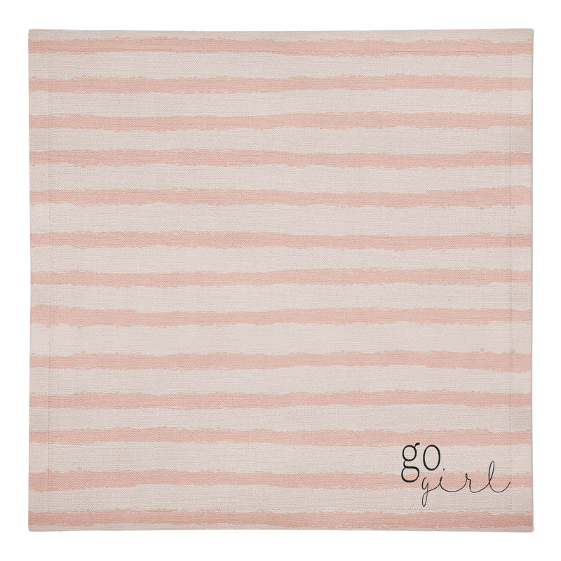 Ednamae Cotton Striped Square Napkin, Cream/Pink