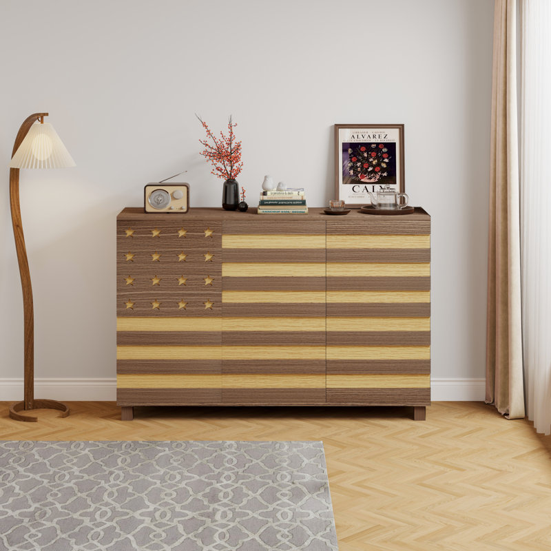 Armoire sculptée à la main avec 2 tiroirs, 3 portes, tablettes réglables et protection anti-basculement - Armoire de rangement polyvalente