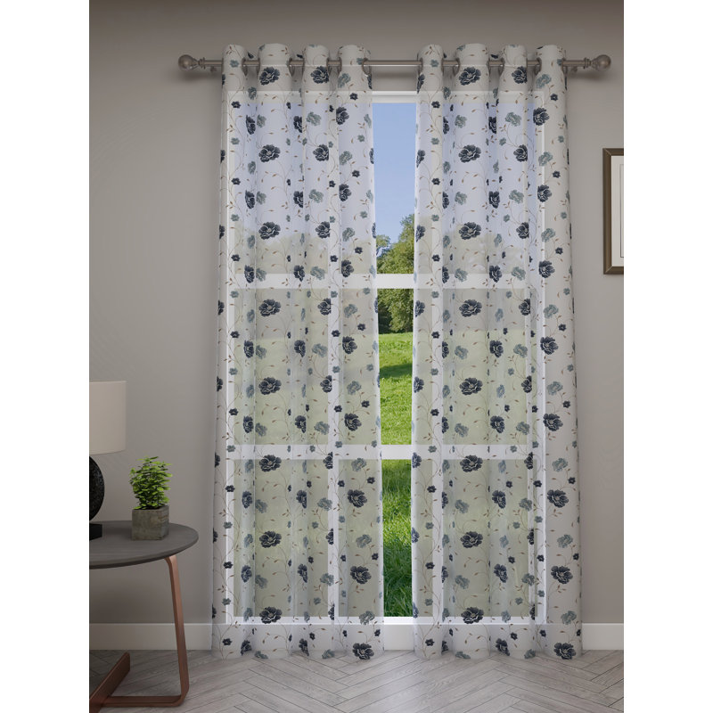 Paire de rideaux transparents avec œillets, Bleu