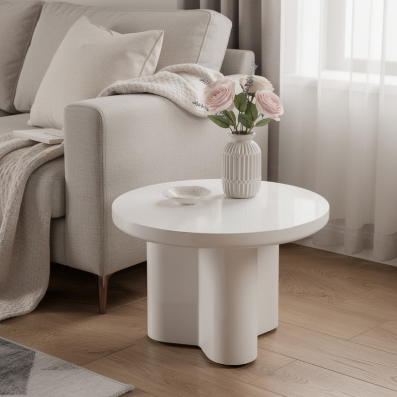 Table de bout Jeny, plateau rond de 24 po avec base piédestal, gris clair