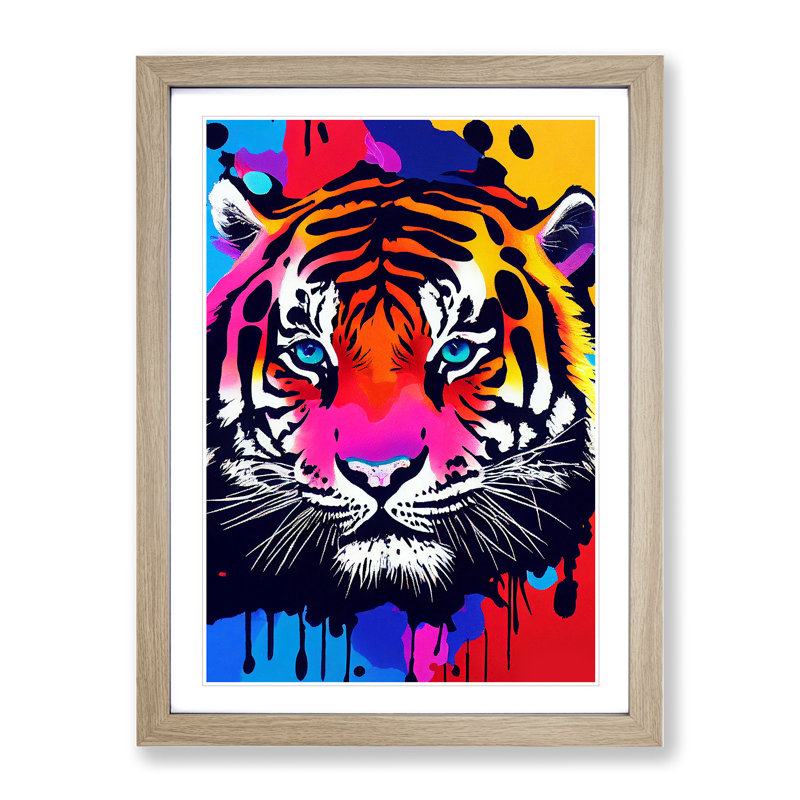 Painted Tiger No.4 Abstract - Wall Art, 66cm H x 48cm W, Oak Framed, White