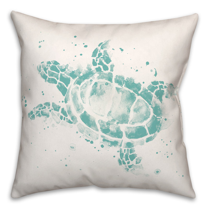 Splatter Sea Turtle Navy Throw Pillow, Teal