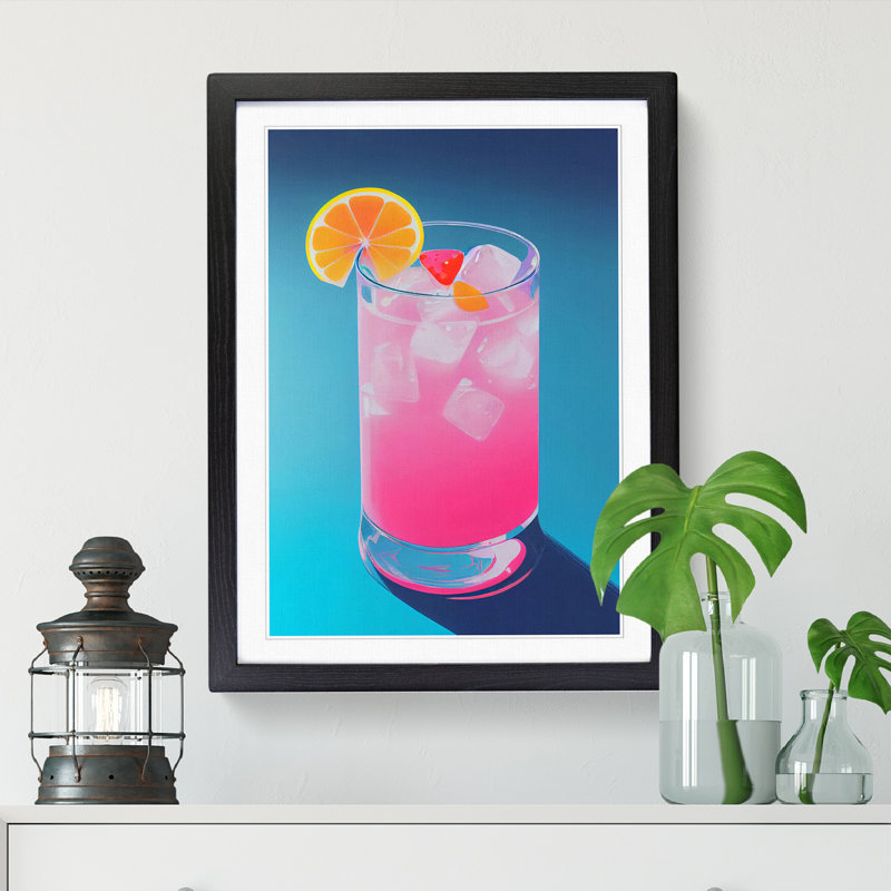 Cocktail Vaporwave - Single Picture Frame Print, 46cm H x 34cm W, Walnut Framed