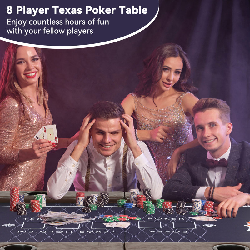 71'' 8 - Player Foldable Poker Table With Padded Rails And Cup Holders, Brown